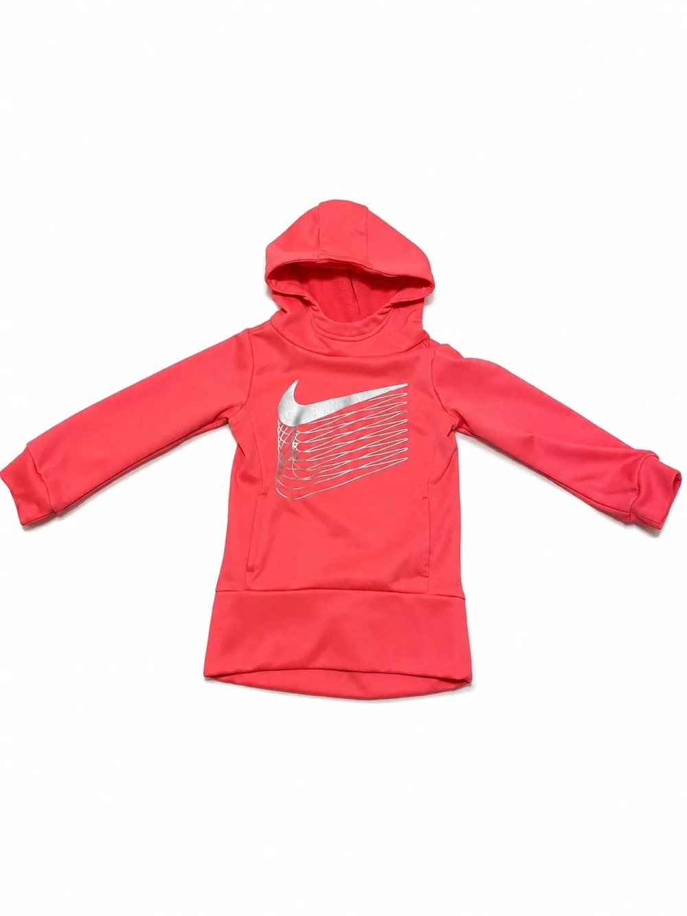 Nike Dri-FIT Girls Coral Pink Silver Swoosh Hoodie 3T Runs Small Fits 2T